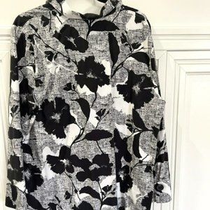 Chicos White and Black Floral No Iron Top